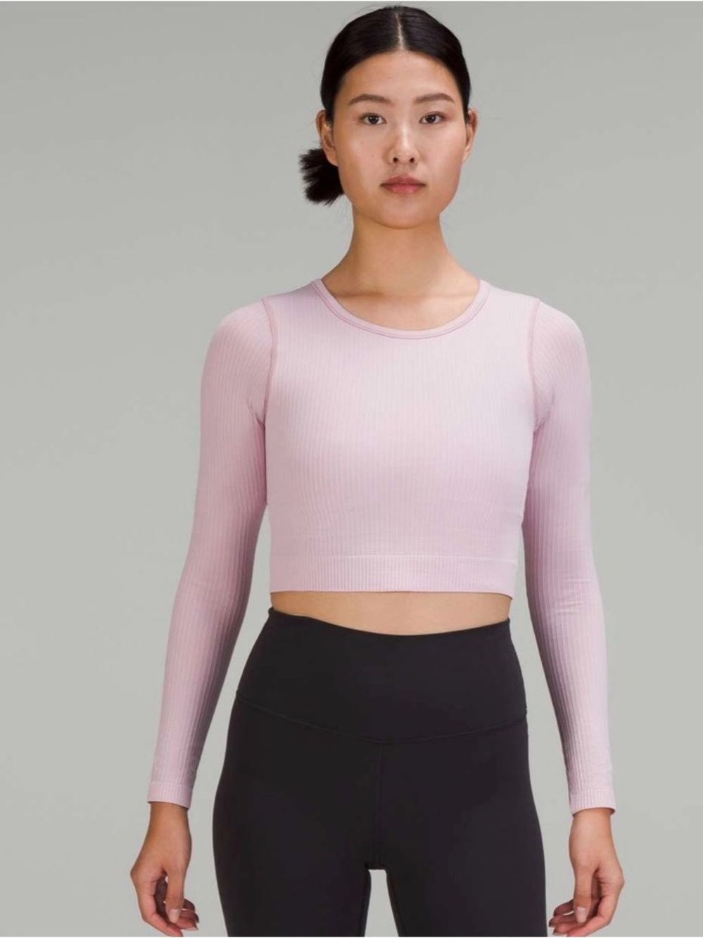 LULULEMON Ebb to Street Ribbed Long-Sleeve Crop Top in Pink Peony